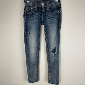 Rock Revival Distressed Thick Thread Denim Jeans Straight Leg Women’s Si…